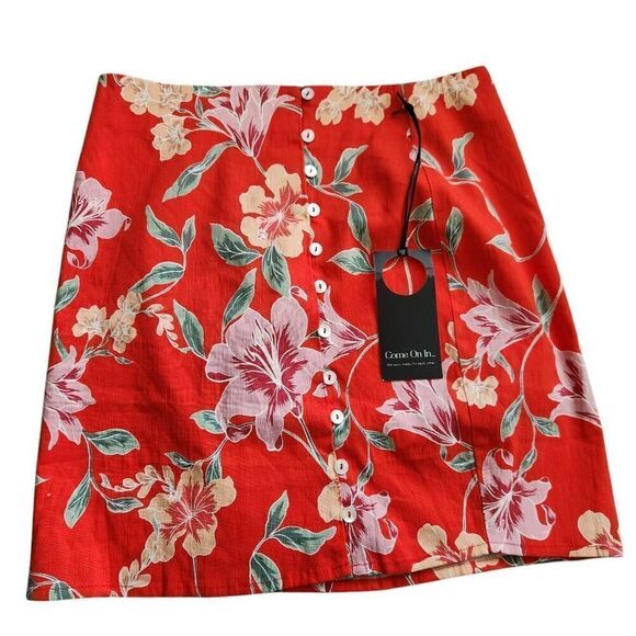 Revolve Privacy Please Skirt Womens Medium Linen Blend Floral Mini Travel Beach - Picture 2 of 5